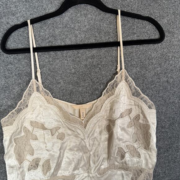 H&M Satin Slip Shirt Womens Large Beige Lace Coquette Grunge Spaghetti Strap Y2K - Picture 2 of 7